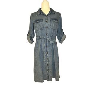 NWT: MPH Collection‎ 100% Cotton Denim Chambray Belted Dress Medium (c-71)